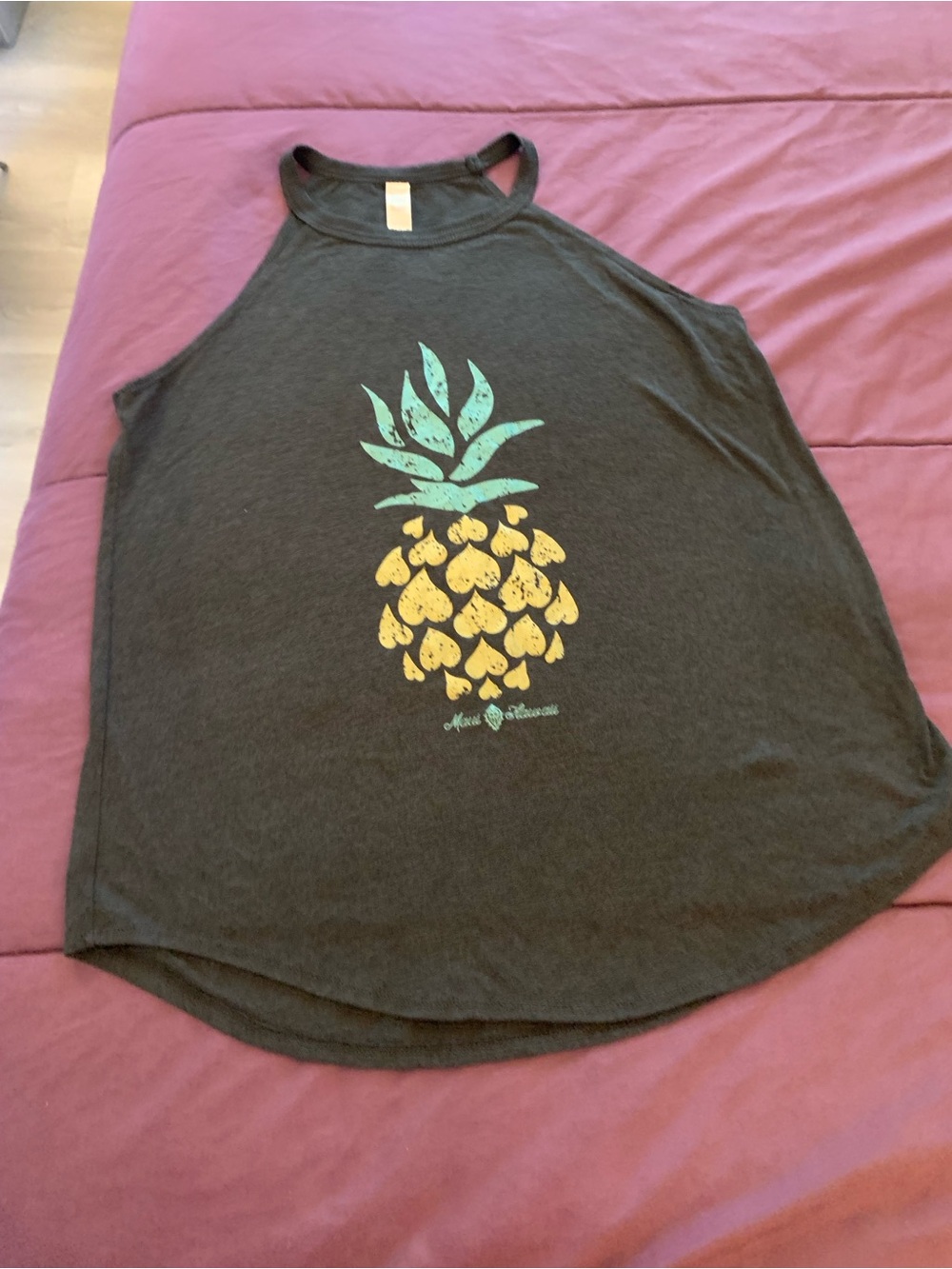 Gray Halter Style Tank Top with Pineapple Graphic